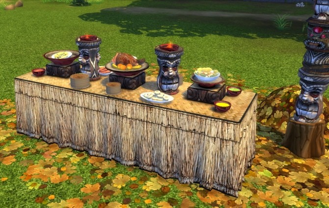 Sims 4 Castaway Stories Buffet Table by BigUglyHag at SimsWorkshop