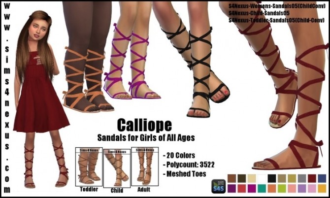 Sims 4 Calliope sandals for girls by SamanthaGump at Sims 4 Nexus