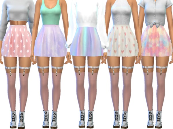 Sims 4 Pastel Skater Skirts by Wicked Kittie at TSR