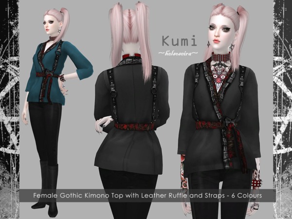 Sims 4 KUMI Goth Kimono Top by Helsoseira at TSR