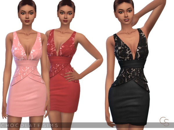 Sims 4 Lace Dress Stella by MissSchokoLove at TSR