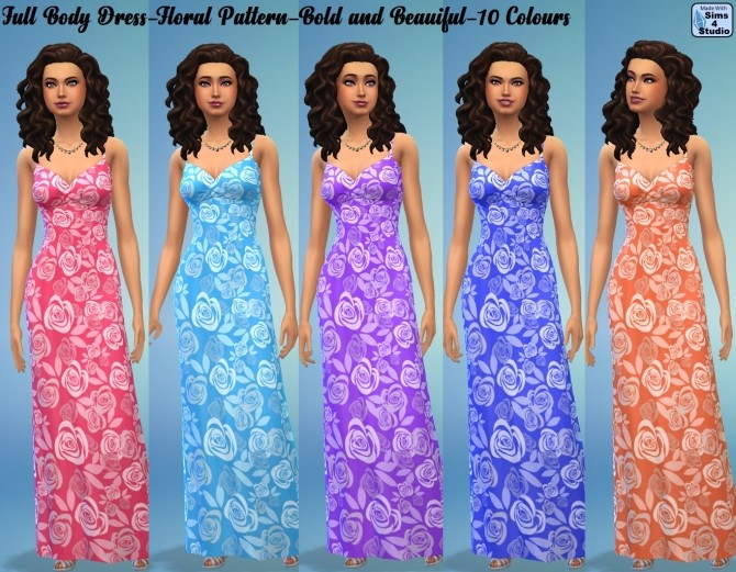 Sims 4 MAXI Dress 3 Patterns 17 Colours by wendy35pearly at Mod The Sims