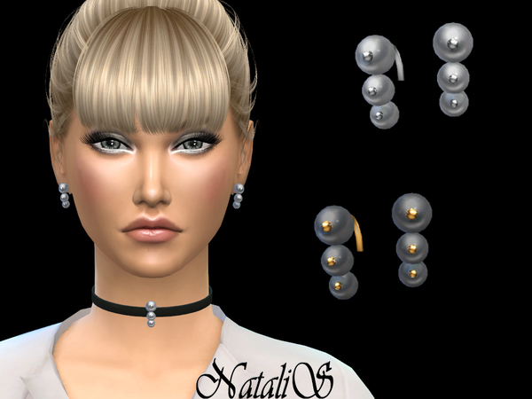Sims 4 Triple pearl earrings by NataliS at TSR