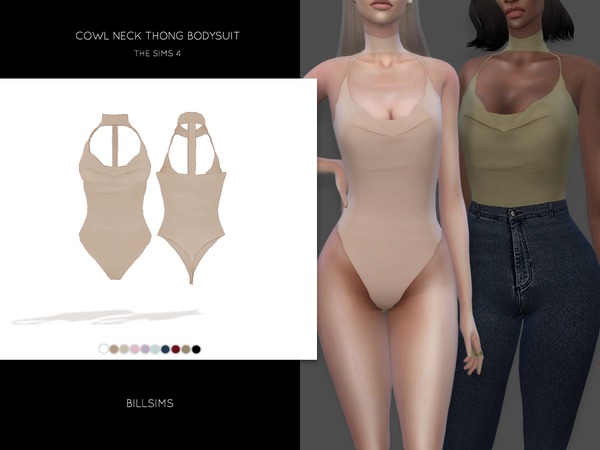 Sims 4 Cowl Neck Thong Bodysuit by Bill Sims at TSR