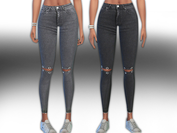 Sims 4 Slit Eyelet Knee Jeans by Saliwa at TSR