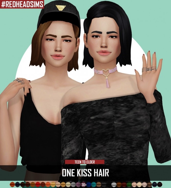 Sims 4 ONE KISS MM HAIR at REDHEADSIMS