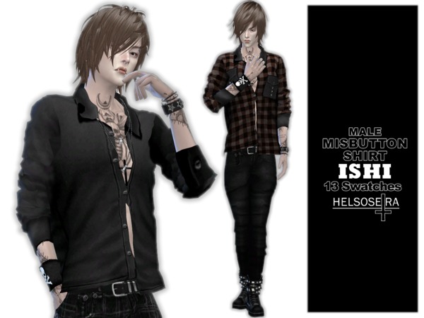 Sims 4 ISHI Misbutton Shirt Male by Helsoseira at TSR