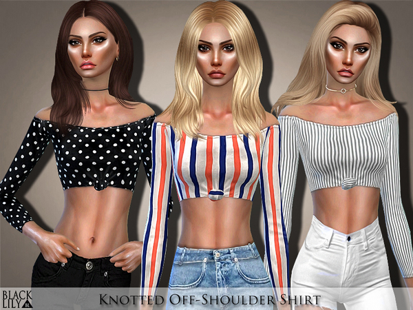 Sims 4 Knotted Off Shoulder Shirt by Black Lily at TSR