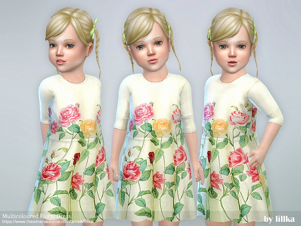 Sims 4 Multicoloured Floral Dress by lillka at TSR