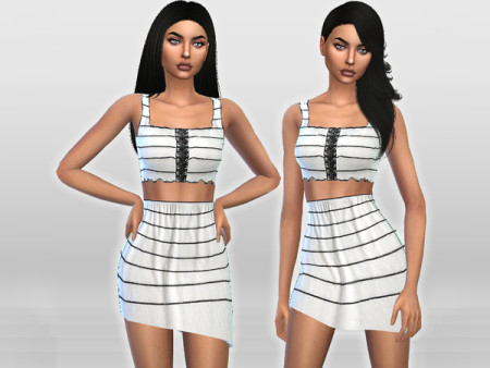 Two-Piece Striped Dress by Puresim at TSR » Sims 4 Updates