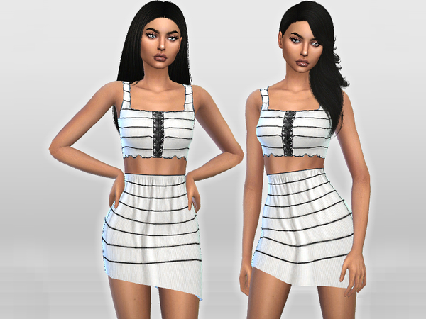 Sims 4 Two Piece Striped Dress by Puresim at TSR