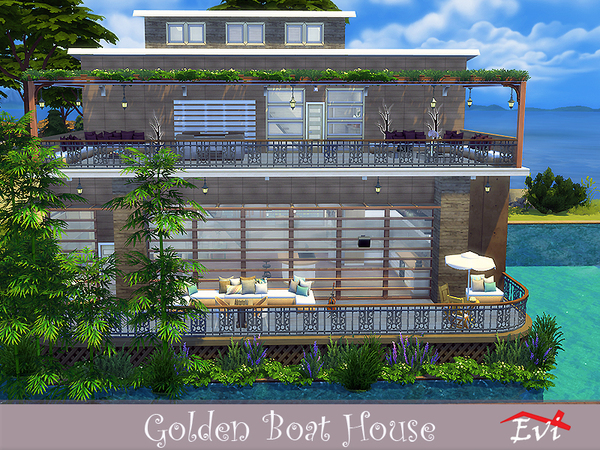 Sims 4 Golden Boat House by evi at TSR