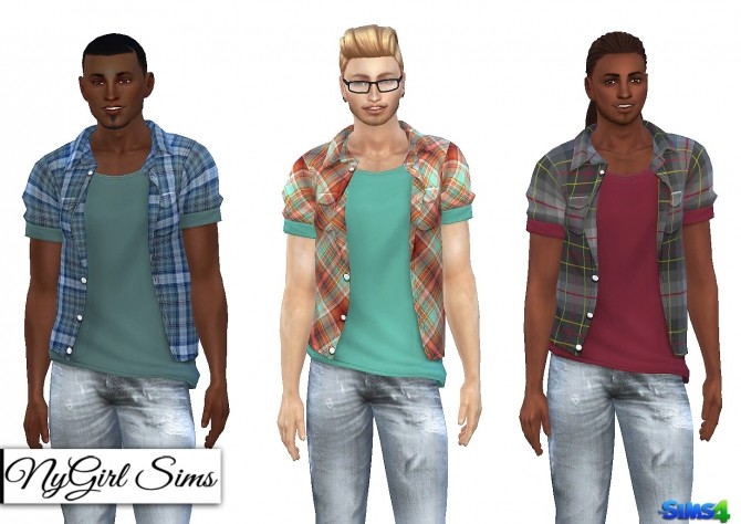 Sims 4 Open Plaid Button Up with Tee at NyGirl Sims