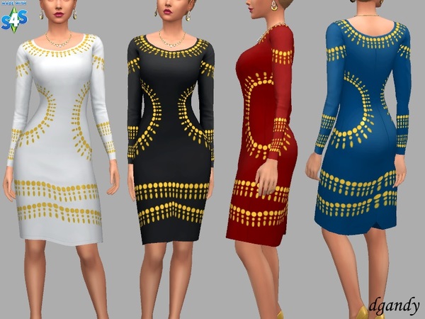 Sims 4 Jamie sleek dress with metallic trim by dgandy at TSR