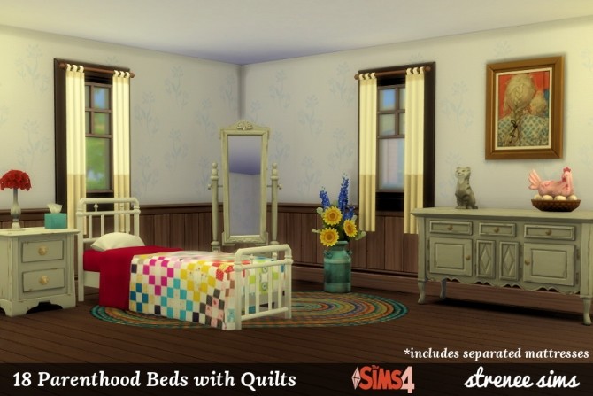 Sims 4 Parenthood Bed with Quilts & Separated Mattresses at Strenee Sims