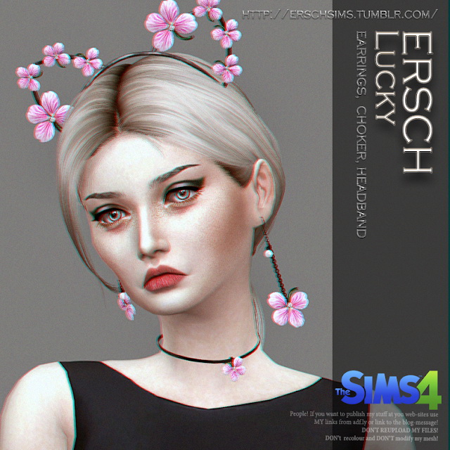 Sims 4 LUCKY SET: headband, choker & earrings at ErSch Sims