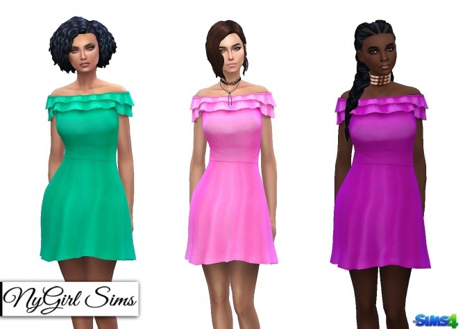 Sims 4 Off Shoulder Ruffle Skater Dress at NyGirl Sims