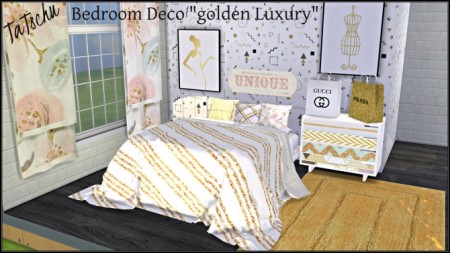 Golden Luxury Bedroom Deco at TaTschu`s Sims4-CC