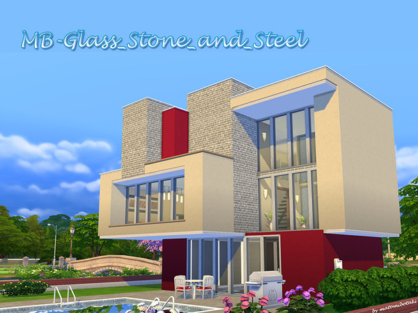 Sims 4 Glass Stone and Steel loft house by matomibotaki at TSR