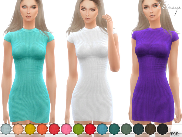 Sims 4 Ribbed Cap Sleeve Bodycon Dress by ekinege at TSR