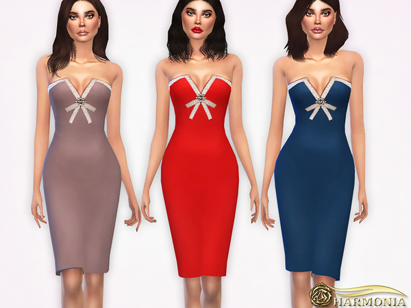 Sims 4 Jewel Trimmed Midi Dress by Harmonia at TSR