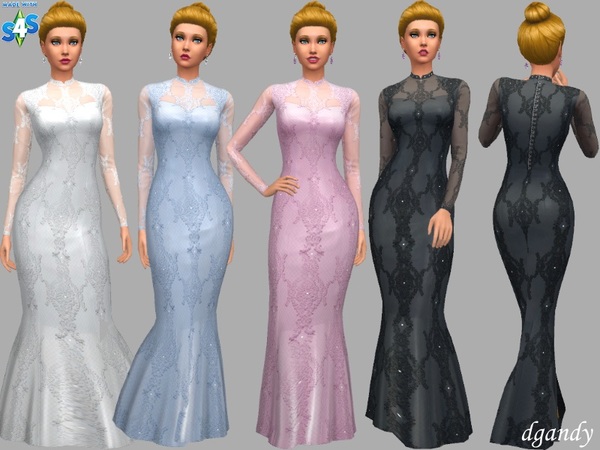 Sims 4 Silk lace and beads dress by dgandy at TSR
