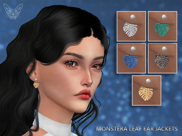 Sims 4 Monstera Leaf Ear Jackets by feyona at TSR