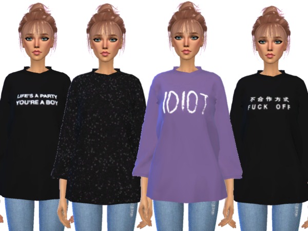 Sims 4 Over sized Tee Shirts by Wicked Kittie at TSR