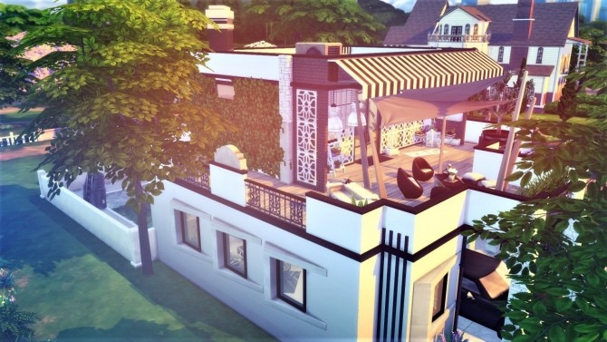 Sims 4 White modern by the river house at Agathea k