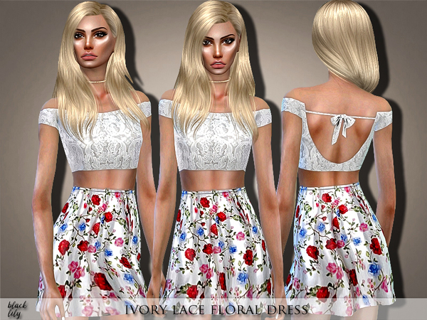Sims 4 Ivory Lace Floral Dress by Black Lily at TSR
