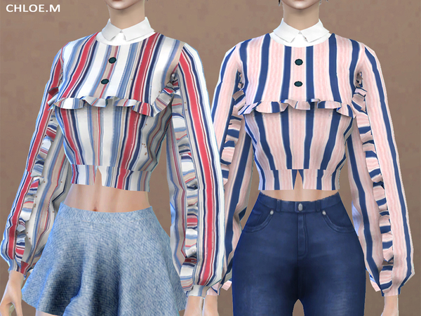 Sims 4 Blouse with falbala 02 by ChloeMMM at TSR
