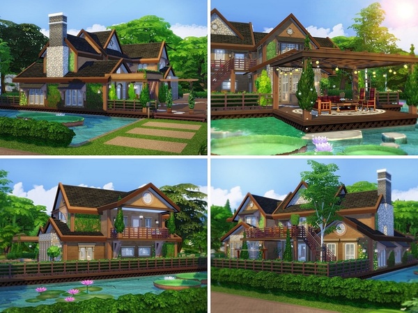 Sims 4 Wooden Lake House by MychQQQ at TSR