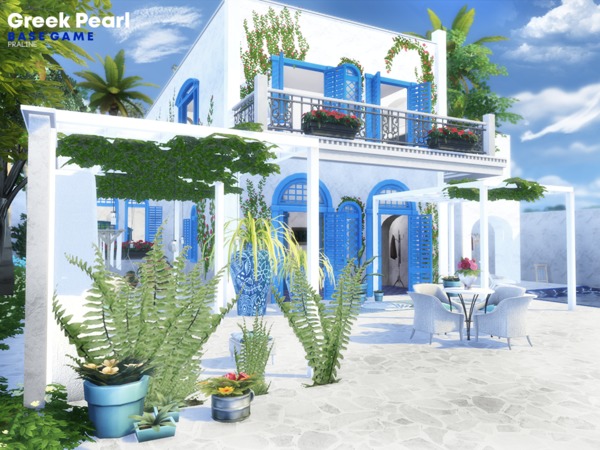 Sims 4 Greek Pearl house by Pralinesims at TSR