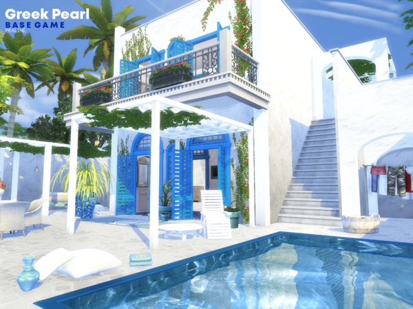 Sims 4 Greek Pearl house by Pralinesims at TSR