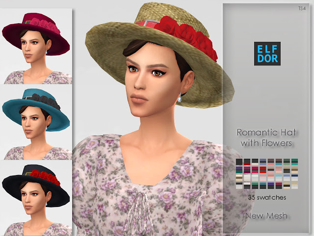Sims 4 Romantic Hat with Flowers at Elfdor Sims