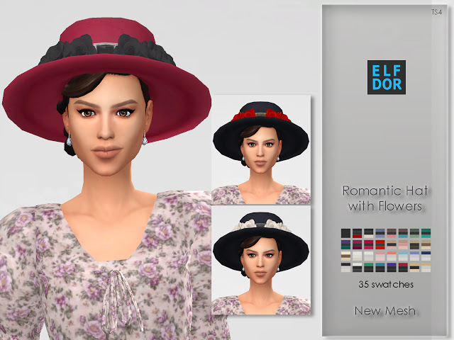 Sims 4 Romantic Hat with Flowers at Elfdor Sims