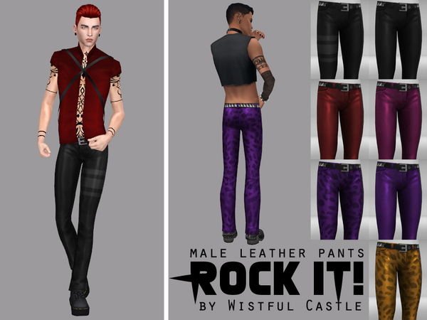 Sims 4 Rock it male leather pants by WistfulCastle at TSR