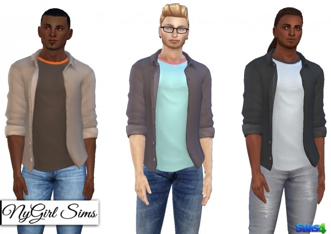 Sims 4 Rolled Sleeve Button Up with Layered Tee at NyGirl Sims