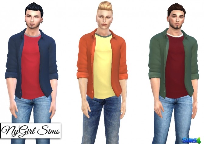 Sims 4 Rolled Sleeve Button Up with Layered Tee at NyGirl Sims