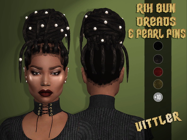 Sims 4 Rih Bun & Dreads with Pearl Pins at Vittler Universe