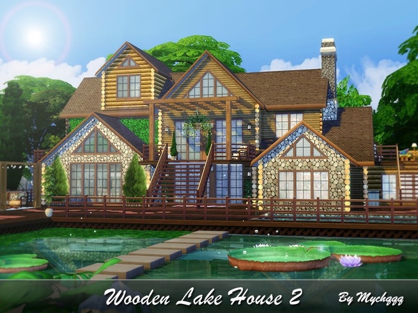 Sims 4 Wooden Lake House 2 by MychQQQ at TSR
