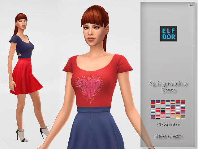 Sims 4 Spring Marine Dress at Elfdor Sims