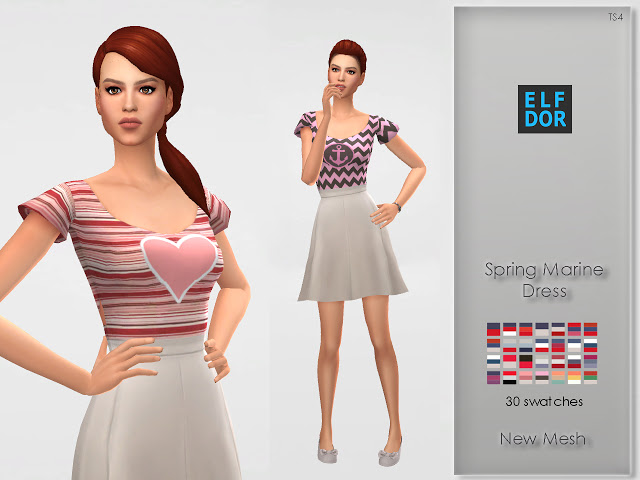 Sims 4 Spring Marine Dress at Elfdor Sims