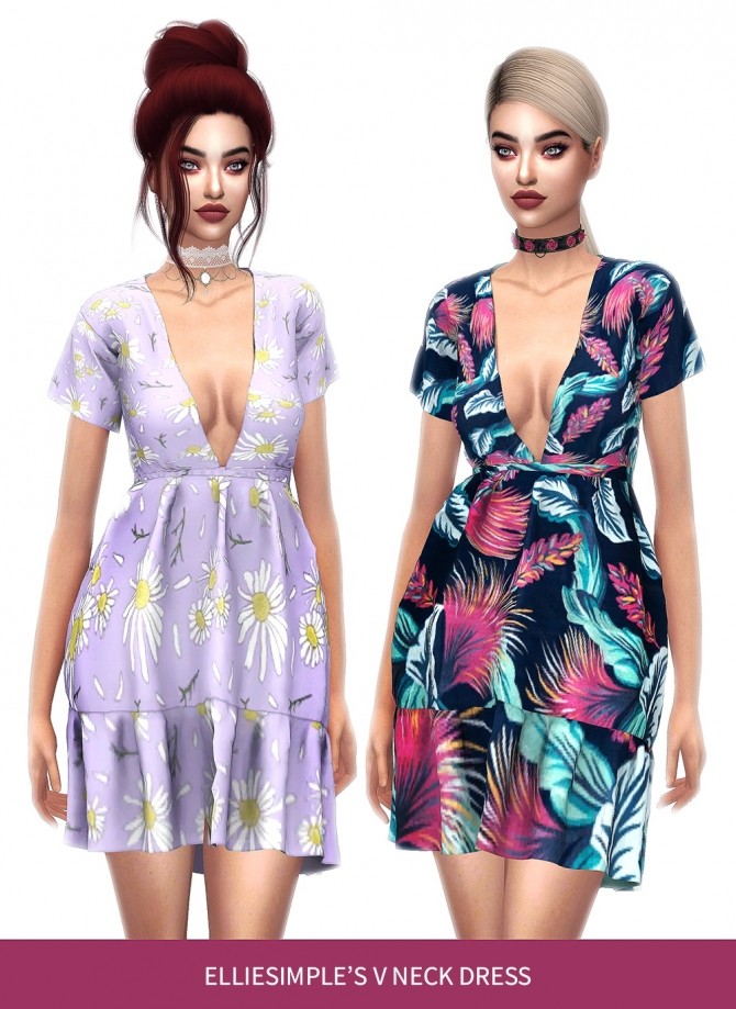 Sims 4 ELLIESIMPLE V NECK DRESS at FROST SIMS 4