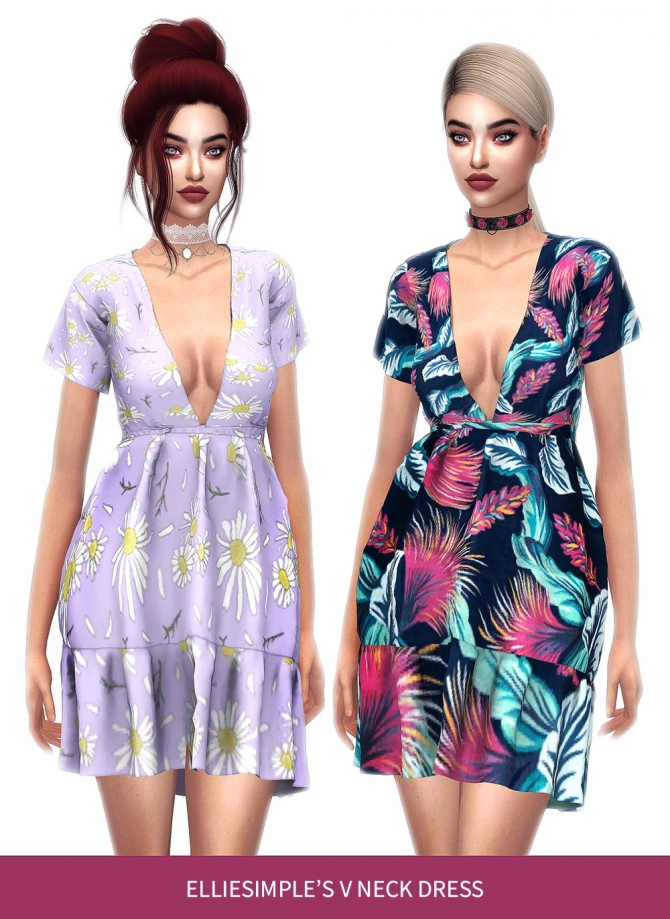 ELLIESIMPLE V NECK DRESS at FROST SIMS 4 » Sims 4 Updates
