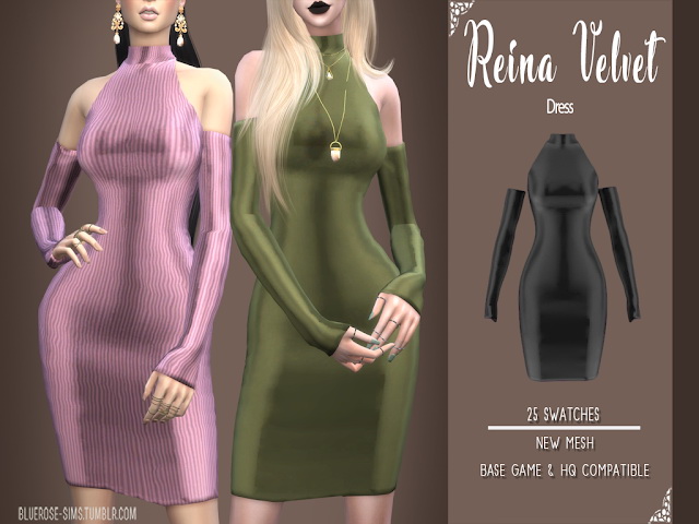 Sims 4 Reina Velvet Dress by Liseth Barquero at BlueRose Sims