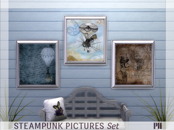 Sims 4 Steampunk Paintings Set by Pinkfizzzzz at TSR
