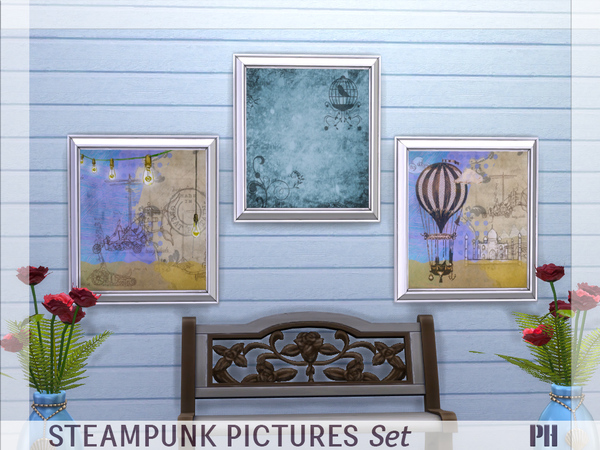 Sims 4 Steampunk Paintings Set by Pinkfizzzzz at TSR