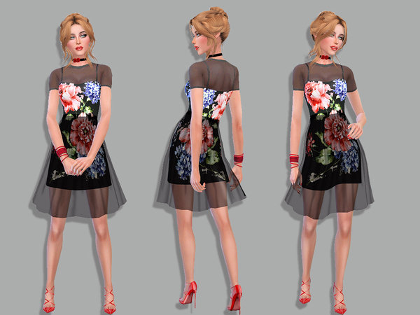 Sims 4 Camille short flowered dress by Simalicious at TSR
