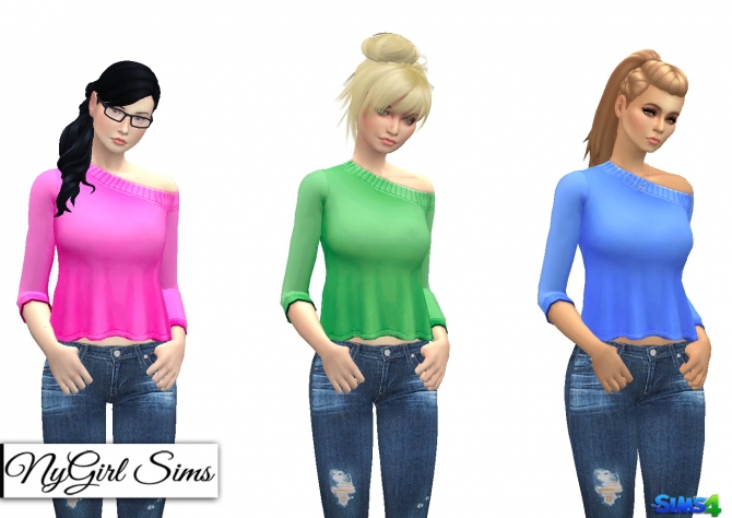Off Shoulder Flare Sweater Plain at NyGirl Sims » Sims 4 Updates
